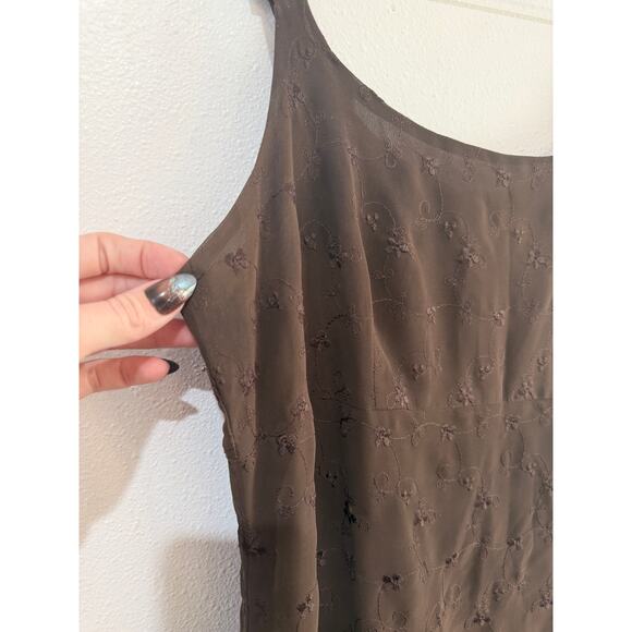 90s Express Brown Embroidered Babydoll Dress - Picture 5 of 10